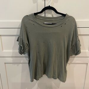 Current/Elliott Sage Green Ruffle Sleeve Tee